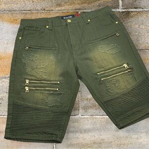 Men's Makobi Green | Gold Denim Shorts NWT